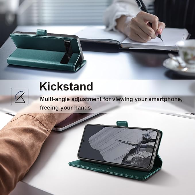 Wallet Flip Case for Google Pixel 8 Pro - [RFID Blocking] Luxury PU Leather Card Holder Magnetic Phone Cover with Kickstand,Shockproof Protective Case,Green