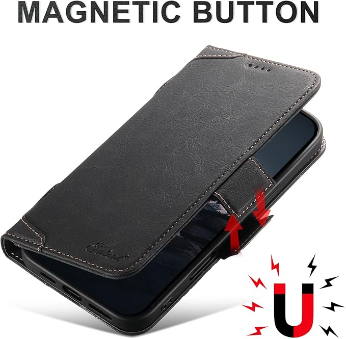 Wallet Case for iPhone 17 Air Compatible With MagSafe & Wireless Charging, Leather,3 Card Slots & ID Holder, Kickstand, Magnetic 360° Military Shockproof Protection for iphone air Premium Black
