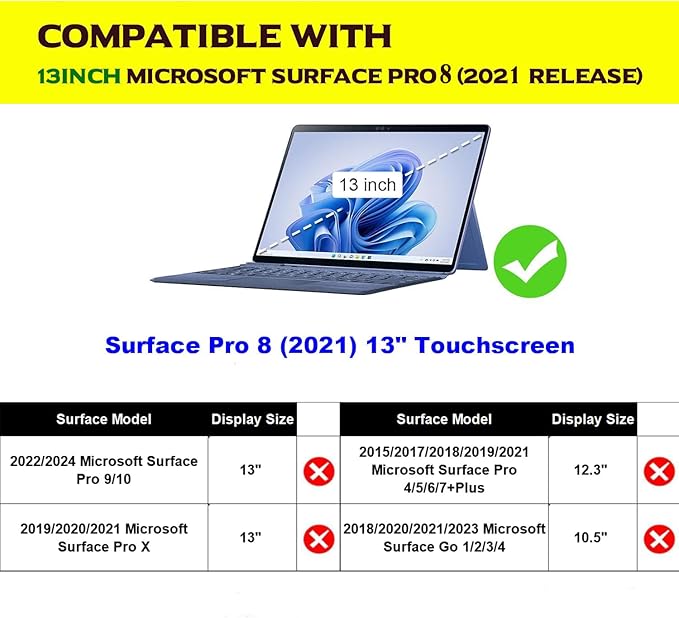 for Microsoft Surface Pro 8 13 inch Case 2021 Genuine Leather Cover Protective Shell Compatible with Type Cover Keyboard and Pencil Holder.Blue