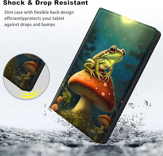 Slim Case for Samsung Galaxy Tab S10 FE / S9 FE 5G 10.9" & Tab S9 11", PU Leather Protective Cover, Multi-Angle Stand, Auto Sleep/Wake, Frog Mushroom