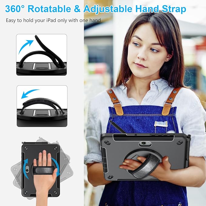 Case for Galaxy Tab Active 5 Pro 2025/4 Pro 2022/2019 10.1 Inch: TPU Cocer with Stand- Screen Protector -Hand Strap - Shoulder Strap - Pencil Holder - Black