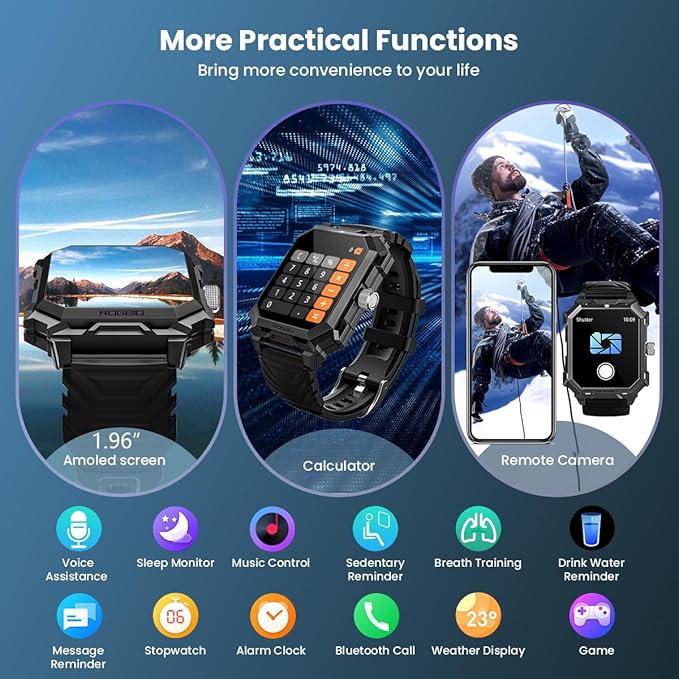 Military Smart Watch for Men (Answer/Dial Call) 680mAh Battery Tactical Rugged IP69 Waterproof Indestructible Smartwatch for Android Phones Fitness Tracker with Blood Pressure Heart Rate