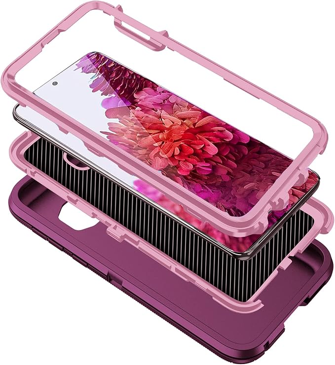 for Galaxy S20 FE 5g Case,Shockproof Dropproof Dustproof 3-Layer Full Body Protection Rugged Heavy Duty High Impact Hard Cover Case for Galaxy S20 FE 6.5 inch,Purple/Pink