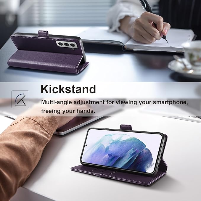Wallet Flip Case for Samsung Galaxy S21 5G - [RFID Blocking] Luxury PU Leather Card Holder Magnetic Phone Cover with Kickstand,Shockproof Protective Case,Purple