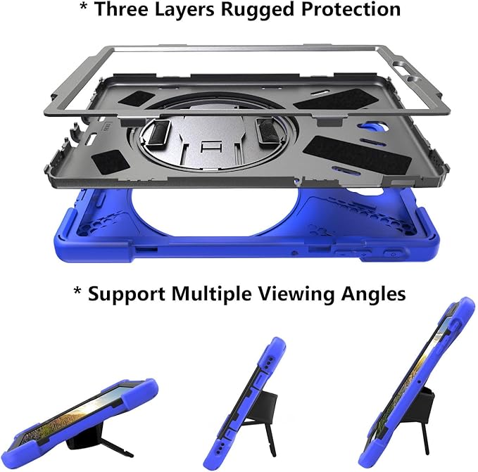 Case for Samsung Galaxy Tab A7 Lite 8.7 2021 (SM-T220/T225/T227),Portable Heavy Duty Dropproof Protective Cover Case with 360 Rotating Stand,Handle & Shoulder Strap,Stylus Pen (New Blue)