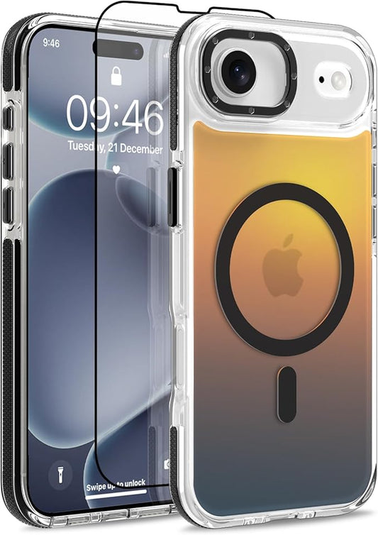 MOWIME Magnetic Case for iPhone Air [Compatible with Magsafe] [Cute Fashion Fluorescent Design] [1 Screen Protector] Slim Translucent Matte Case for iPhone Air 6.5" 2025, Black