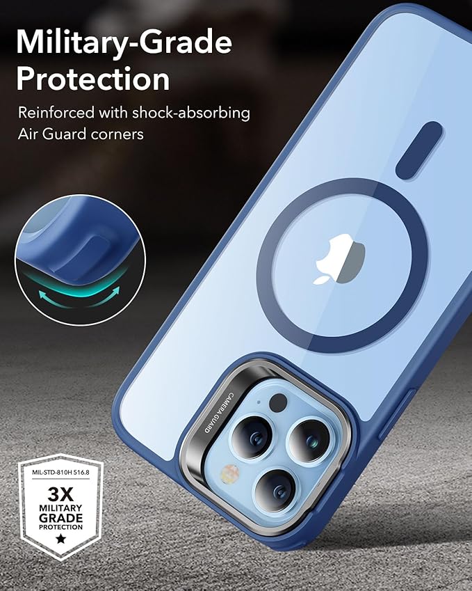 ESR for iPhone 13 Pro Max Case, Compatible with MagSafe, Built-in Camera Ring Stand, Military-Grade Protection, Magnetic Phone Case for iPhone 13 Pro Max, Classic Series, Clear Blue