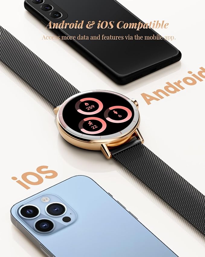 Smart Watch for Women with Two Bands, Fitness Tracker Watch, Heart Rate Monitor, Step Counter, Android & iOS Phones Compatible, Answer/Make Calls, HD Touchscreen, IP68 Waterproof, Black Gold