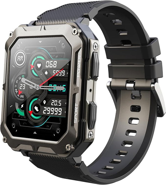Gravity C20 Pro 1.83" Rugged Smartwatch, IP68 Waterproof, Bluetooth Call, AI Voice, 100+ Sports Modes, Heart Rate & Sleep Monitoring, Shockproof, Fitness Tracker for iOS & Android (Black)