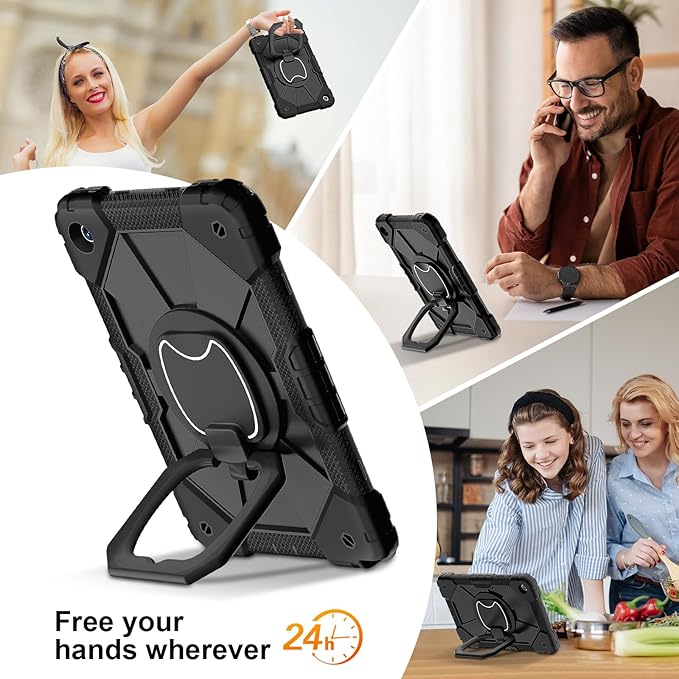 DreamerX for Samsung Galaxy Tab A9+/A9 Plus 11 Inch 2023 Case (SM-X210/X215/X216/X218), Shockproof Rugged Silicone Drop Protective Cover with 360 Rotating Stand Handle Shoulder Strap Pen Holder, Black