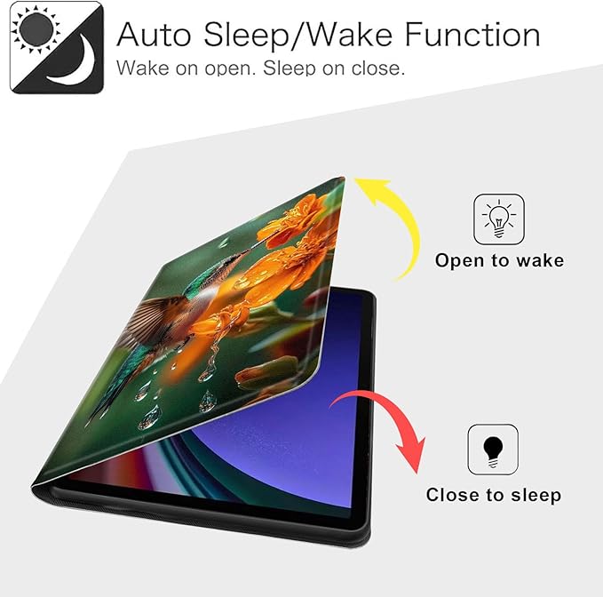 Case for Samsung Galaxy Tab S10 FE/ S9 FE 5G 10.9 Inch/Tab S9 11 Inch, Slim PU Leather Stand Cover with Auto Wake/Sleep, Multi-Angle Viewing & Shockproof, Hummingbird