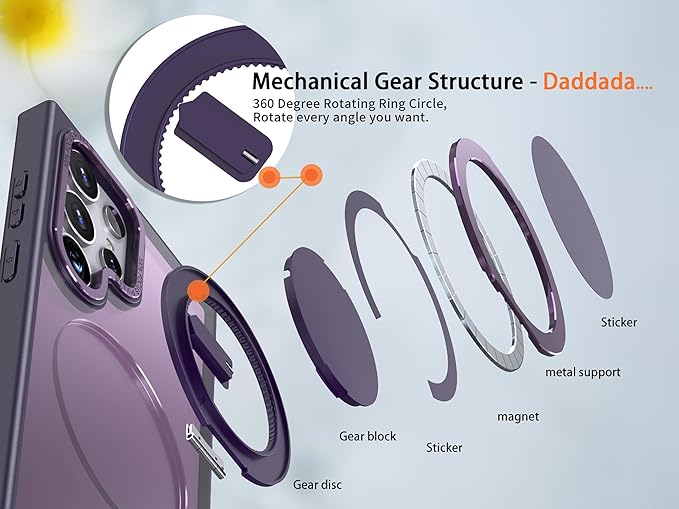 Magnetic Stand Case for Samsung Galaxy S24 Ultra 6.8" [with 2 Screen Protectors] [360° Rotation Magnetic Stand] [Compatible with Magsafe] Military-Grade Drop Protection Case, Purple