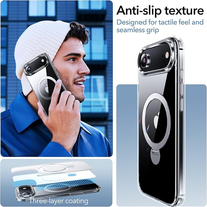 Anqrp 360° All-in-ONE Crystal Clear Case for iPhone 17 Air with Rotatable Magnetic Stand, Compatible with Mag-Safe, Anti-Yellowing Transparent MIL-Grade Shockproof Phone Case Cover for iPhone 17 Air