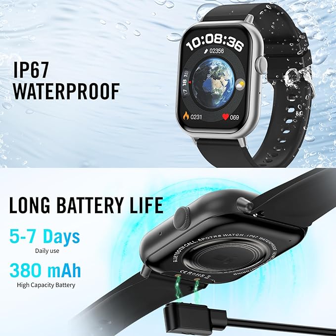 Smart Watches for Men Women (Answer/Make Call), 2.01" HD Screen Fitness Tracker Watch with Blood Pressure/Heart Rate/Sleep Monitor, Smart Watch for Android iOS Phones, IP67 Waterproof Sport Watch