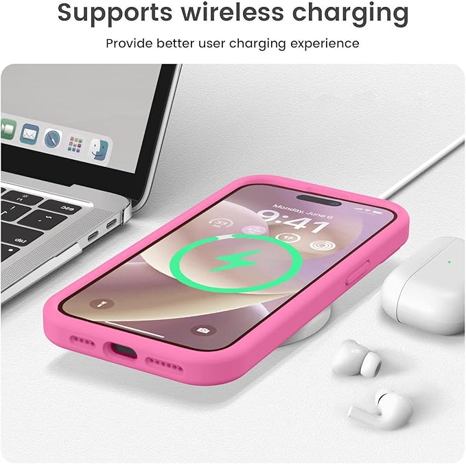 Vooii Compatible with iPhone 15 Pro Case, Upgrade Defender Liquid Silicone, [Camera Protection] [Soft Anti-Scratch Microfiber Lining] Shockproof Phone Case for iPhone 15 Pro 6.1 inch - Pitaya