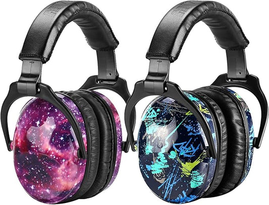 ZOHAN Kids Ear Protection 2 Pack, Hearing Protection Safety Ear Muffs for Children Have Sensory Issues, Adjustable Noise Reduction Earmuffs for Concerts, Fireworks(Nebula&Rap)