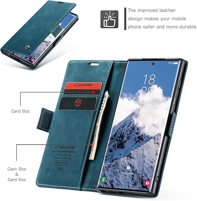 for Samsung Galaxy S25 Ultra Case, Flip Wallet Leather Case with Card Holder Magnetic Closure Shockproof Kickstand Protective Phone Cases Cover for Galaxy S25 Ultra, Blue-Green