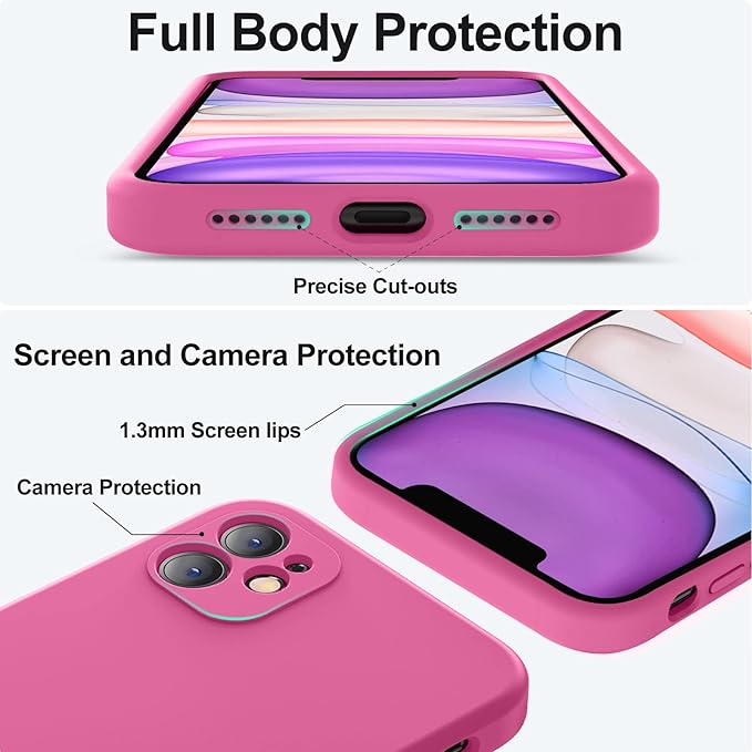Vooii Compatible with iPhone 11 Case, Upgraded Liquid Silicone with [Flat Edges] [Camera Protection] [Soft Anti-Scratch Microfiber Lining] Phone Case for iPhone 11 6.1 inch - Pitaya