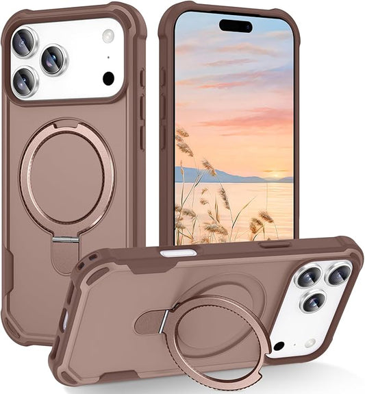 Compatible with iPhone 17 Pro Case with Invisible Magnetic Ring Stand [Compatible with Magnetic] [Military Drop Protection] Shockproof Slim Hard Back Soft Edge Case 6.3 Inch, Khaki