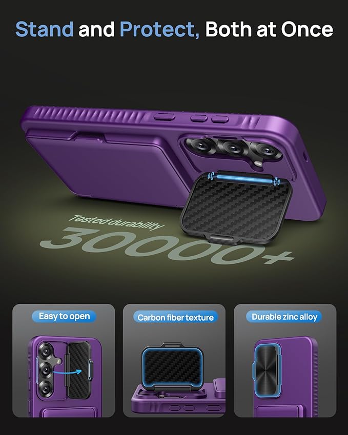 for Samsung Galaxy S25+ Plus Case, Built-in Card Holder & Stand & Lens Cover, Military Grade Drop Tested Soft Silicone Edge Rugged Protective Wallet Phone Case for S25+ Plus 6.7" 2025, Purple