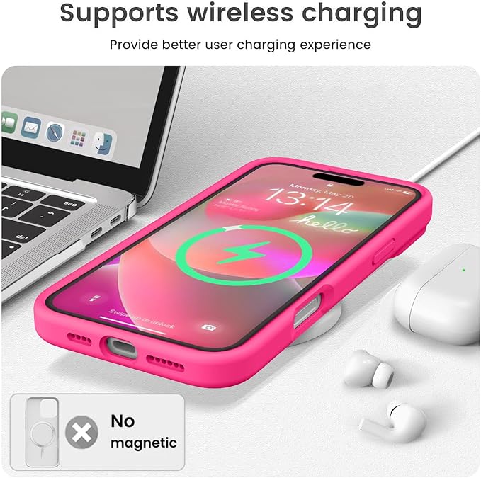 Vooii Compatible with iPhone 16 Pro Case, Liquid Silicone Upgrade [Camera Protection] [Soft Anti-Scratch Microfiber Lining] Shockproof Phone Case for iPhone 16 Pro 6.3 inch - Hot Pink