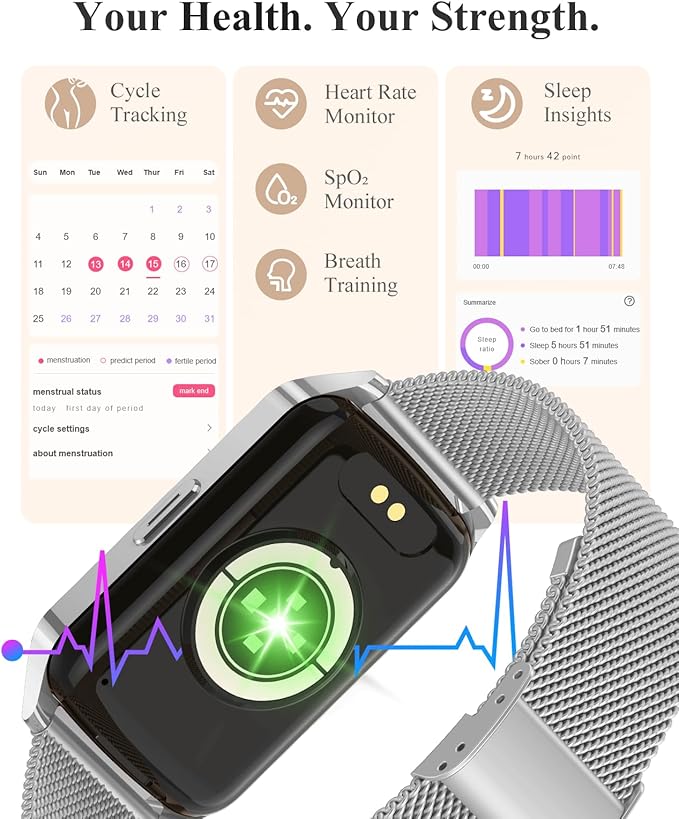 Fitness Tracker Watch for Women Men, Step Counter Compatible with iPhone Android, IP68 Waterproof Activity Tracker with Calorie and Sleep Monitor, Sports Modes Pedometer Smartwatch (Silver, 1.57)