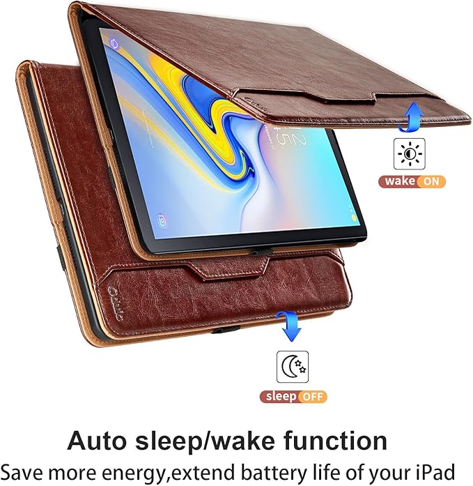 Case for Samsung Galaxy Tab A 10.5 2018 SM-T590/T595/T597, PU Leather Folio Stand Case with Hand Starp and Pocket, Auto Wake/Sleep Smart Tablet Cover, Brown