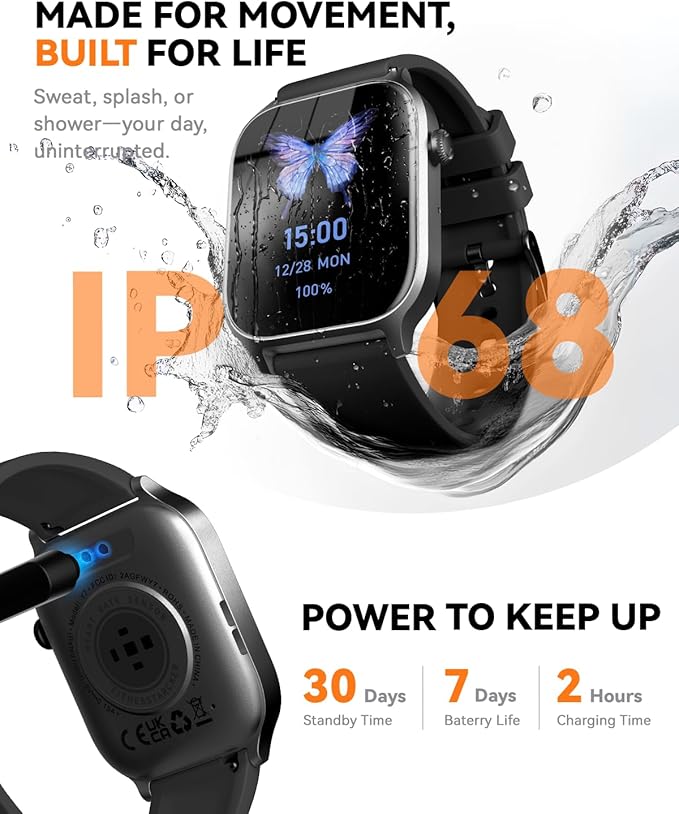 Smart Watches for Women Men, 1.85" HD Touchscreen, Fitness Tracker with 110 Sports Modes, Step Counter/Sleep Monitor, IP68 Waterproof, Bluetooth Call & Music Control for iPhone/Android