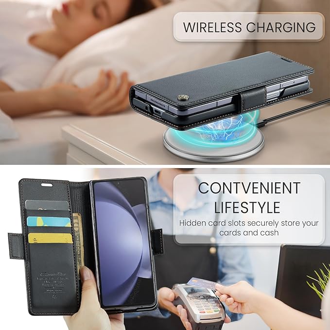 for Samsung Galaxy Z Fold 5 Case, Premium PU Leather Wallet Case Flip Cover with [RFID Blocking][Card Holder][Stand Function] Shockproof Protective for Samsung Galaxy Z Fold 5, Black