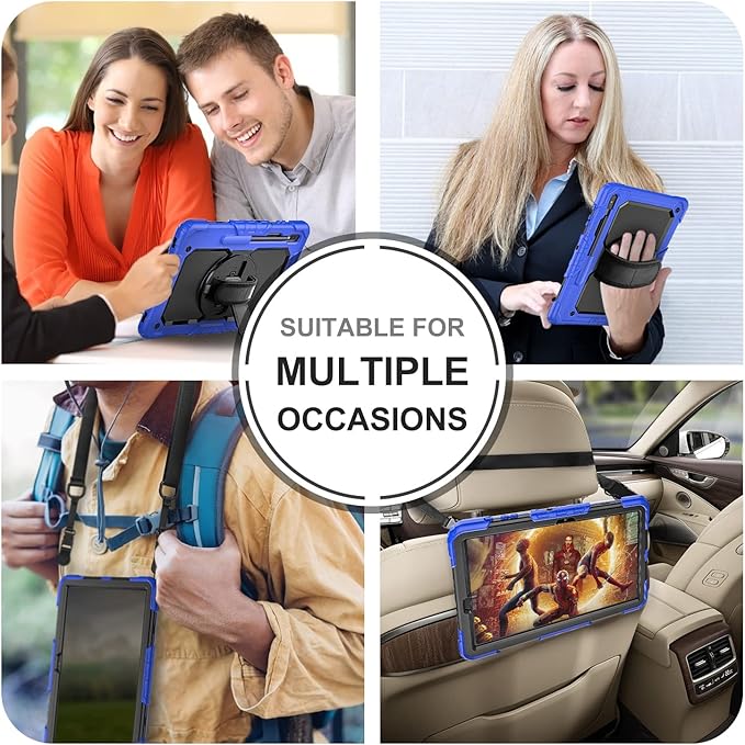 Case for Samsung Galaxy Tab S8 Plus 2022/S7 FE/S7 Plus 5G 12.4-inch Tablet Case Protective [with Screen Protector], Rotatable Kickstand, S Pen Holder, Hand/Shoulder Strap (Blue)