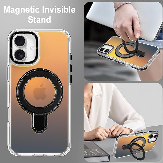 MOWIME Magnetic for iPhone 17 Case with Stand [Compatible with Magsafe] [Cute Fashion Fluorescent Design] [1 Screen Protector] Slim Translucent Matte Case for iPhone 17 6.3" 2025, Black