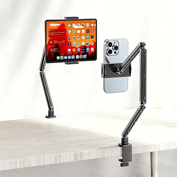 Urmust Tablet Stand for Desk, Adjustable iPad Holder Clamp Mount, 360° Rotation, Sturdy Aluminum Tablet Arm Mount for 4.7"-13" iPad Pro/Air/Mini, iPhone, Galaxy Tab, for Kitchen, Work, Video Call