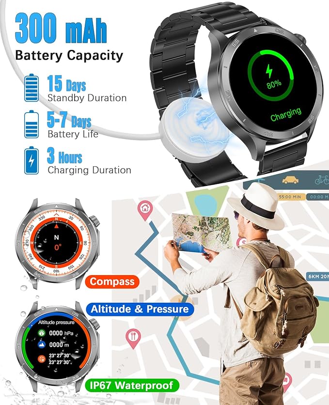 Smart Watch for Men, GPS Sports Mens Smartwatch, 1.53" HD Screen IP67 Waterproof, Answer/Make Call, Heart Rate Monitor, Sleep Tracking, Fitness Tracker, Compatible for Android iOS (Black X2Max)