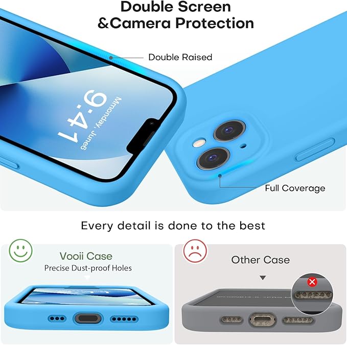 Vooii Compatible with iPhone 13 Case, Liquid Silicone Upgrade [Camera Protection] [Soft Anti-Scratch Microfiber Lining] Shockproof Phone Case for iPhone 13 6.1 inch - Blue