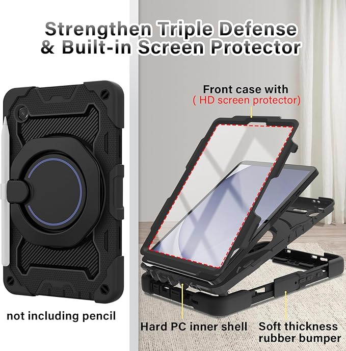 ROISKIN Case for Samsung Galaxy Tab A9 (8.7 Inch) with HD Screen Protector & Shoulder Strap,Kids Friendly Case for Samsung Tablet A9 SM-X110/X115/X117 with 360 Kickstand,Heavy Duty Drop Protection