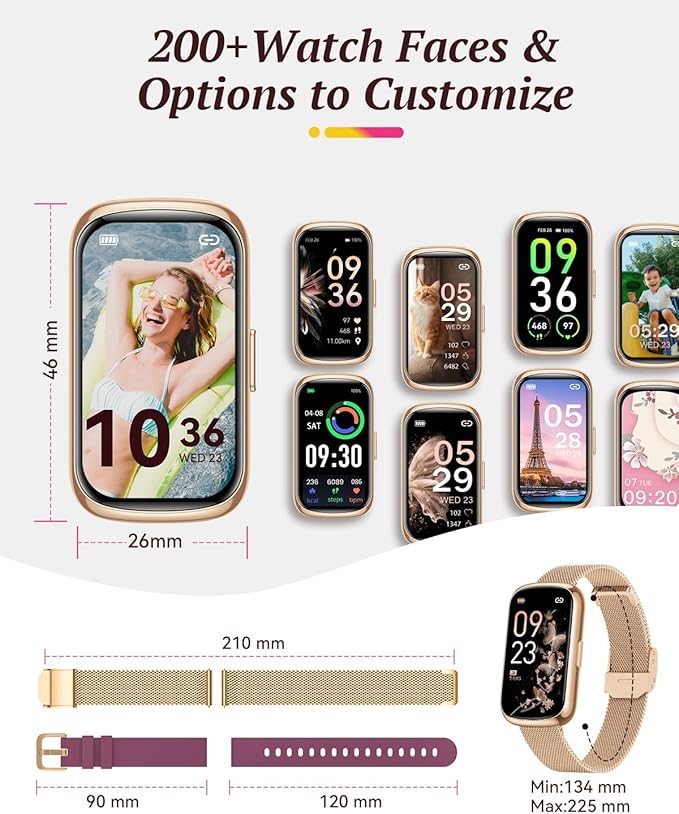 Health Fitness Tracker for Women Men: 24H Heart Rate Monitor Activity Trackers Blood Oxygen Sleep Step Calorie Tracking 5ATM Fitness Smart Watches for Woman Compatible with iPhone Android Gold-Gold