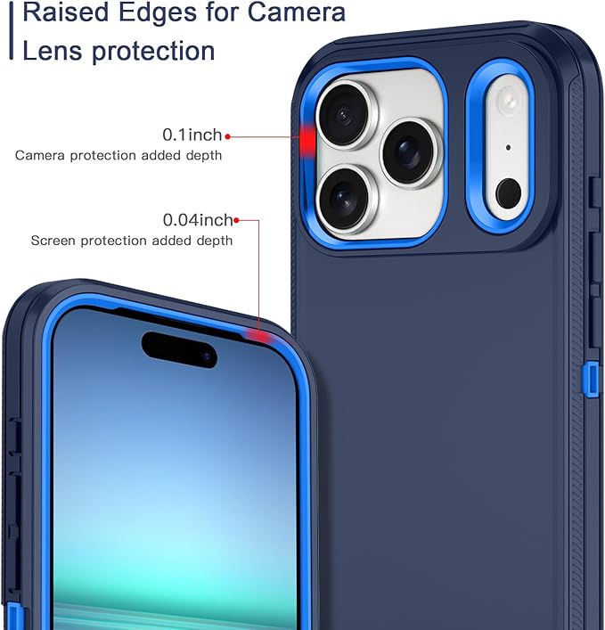 for iPhone 17 Pro Max Case Shockproof Dust/Drop Proof 3-Layer Full Body Protection [Without Screen Protector] Rugged Heavy Duty Cover Case for Apple iPhone 17 Pro Max 6.9" 2025,Navy Blue