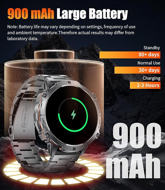 LIGE Smart Watches for Men with 900mAh Battery(60+Standby),1.73" AMOLED with Bluetooth Call,110+ Sports Mode Tactical Fitness Tracker/Heart Rate Sleep Health Monitor/Android iOS Military Smart Watch
