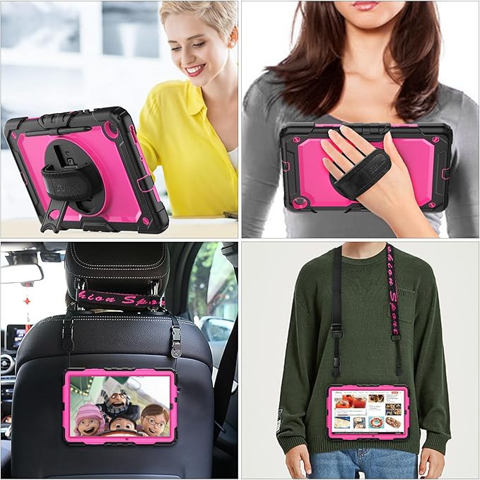 SEYMAC stock Case for Samsung Galaxy Tab S6 Lite 10.4’’ (2024-2020) with Screen Protector Pencil Holder [360° Rotating Hand Strap] &Stand, Drop-Proof Case for Galaxy Tab S6 Lite Tablet, Pink/Black