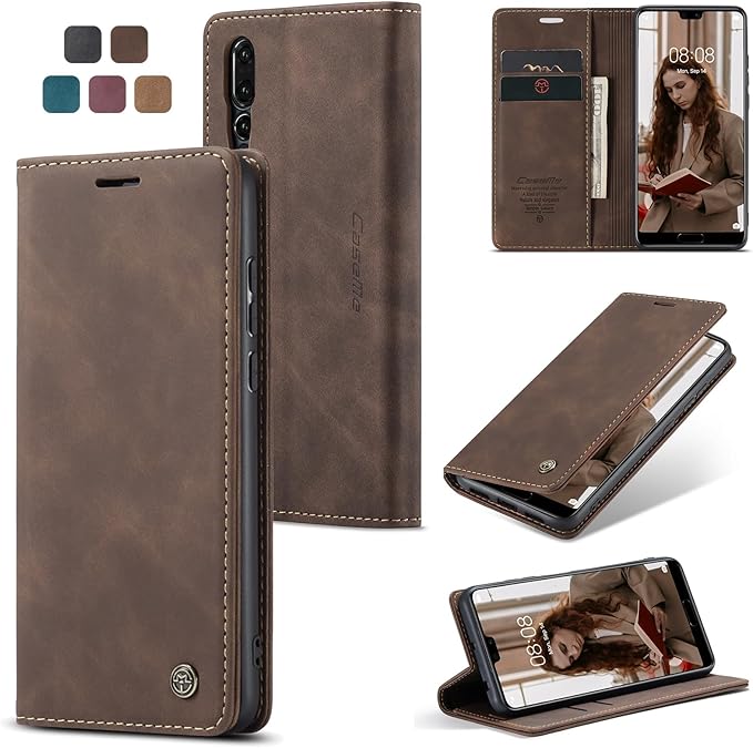 for Huawei P20 Pro Case, Flip Wallet Leather Case with Card Holder Magnetic Closure Shockproof Kickstand Protective Phone Cases Cover for Huawei P20 Pro,Coffee
