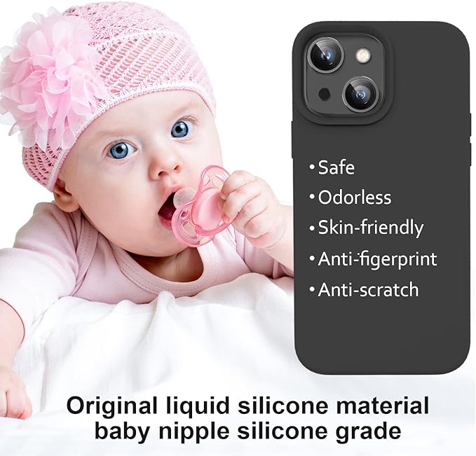 Vooii Compatible with iPhone 14 Case,[Silky Touch Premium Liquid Silicone] [Soft Anti-Scratch Microfiber Lining], Ultra Slim Shockproof Protective Case for iPhone 14 - Black