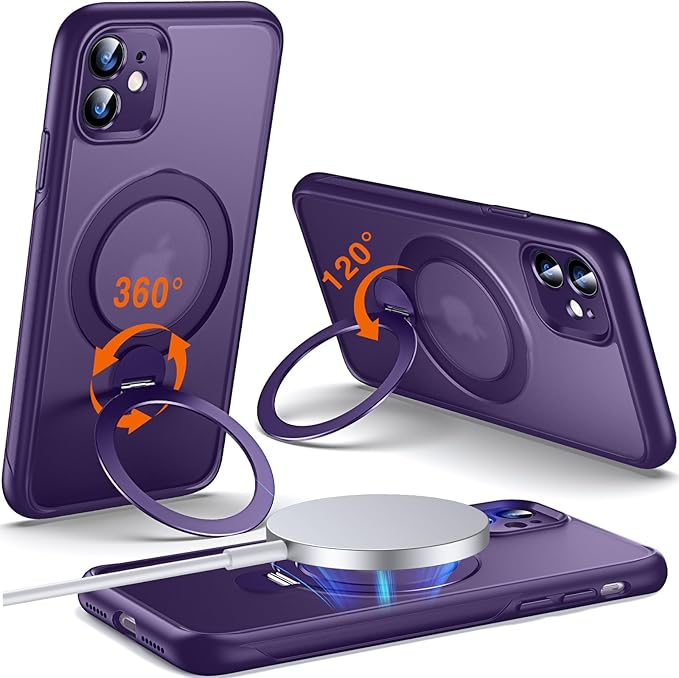 360° O-Ring MagStander for iPhone 11 Case with Magnetic Kickstand Ring Holder [Compatible with MagSafe][360°Rotate Stand Ring][Military Shockproof] Magnet iPhone 11 Phone Cover Matte Purple
