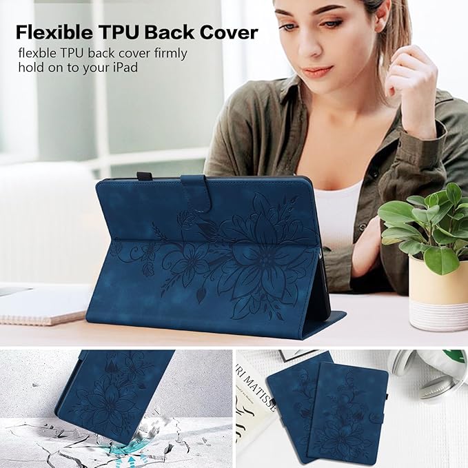 Premium PU Leather Case with Pen Holder for Samsung Galaxy Tab A9 8.7 Inch SM-X110/X115/X117, Magnetic Clasp Stand, Blue