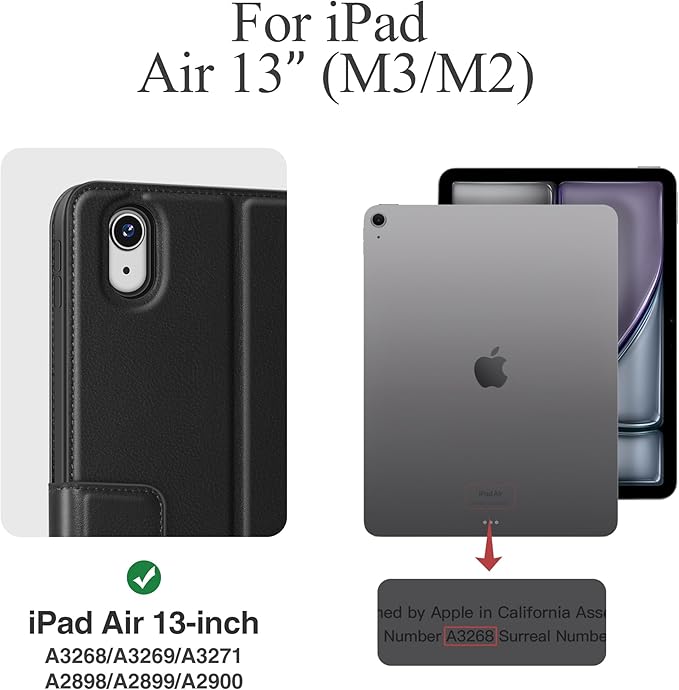 auaua Case for iPad Air 13 inch (M3/M2) 2025/2024, with Pencil Holder and Pocket, Multiple Viewing Angles, Magnetic Closure, Auto Sleep/Wake (Black)