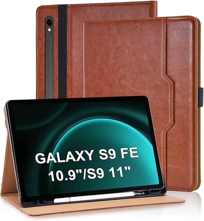 Case for Samsung Galaxy Tab S10 Lite/ S10 FE/ S9 FE 5G 10.9 Inch/Tab S9 11 Inch, PU Leather with Built-in S Pen Holder Magnetic Multi-Angle Stand Cover for Man,Woman,Brown