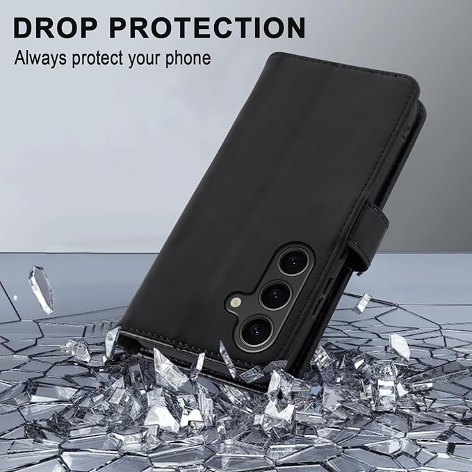 MONASAY Wallet Case Fit for Samsung Galaxy S24+ Plus 5G, [Lens & Glass Screen Protector Included] [RFID Blocking] Flip Folio Leather Cell Phone Cover with Credit Card Holder，6.7 inch, Black