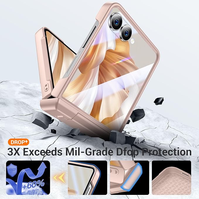 Temdan for Samsung Galaxy Z Flip 7 Case with [Built-in Front Screen Protector] [Kickstand][Hinge Protection][Hard PC] Ultra-Thin Shockproof Protective Phone Case for Galaxy Z Flip 7-Rosegold