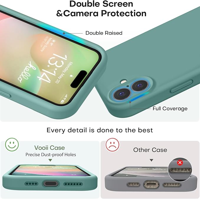 Vooii Compatible with iPhone 16 Case, Liquid Silicone Upgrade [Camera Protection] [Soft Anti-Scratch Microfiber Lining] Shockproof Phone Case for iPhone 16 6.1 inch - Pine Green