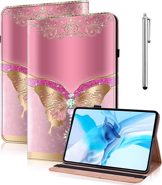 Case for Lenovo Tab M11 (TB-330FU/330XU) 11" 2024, Premium PU Leather Flip Stand Case with Elastic Band/Card Slots/Pen Holder for Lenovo Tab M11 Tablet - Pink Butterfly