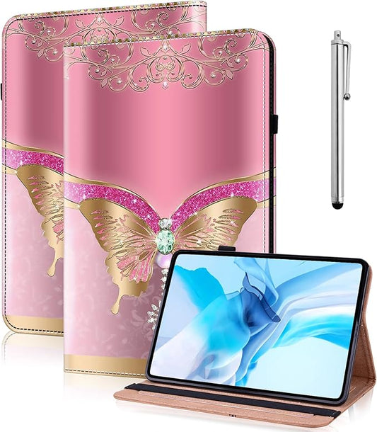 Case for Lenovo Tab M11 (TB-330FU/330XU) 11" 2024, Premium PU Leather Flip Stand Case with Elastic Band/Card Slots/Pen Holder for Lenovo Tab M11 Tablet - Pink Butterfly